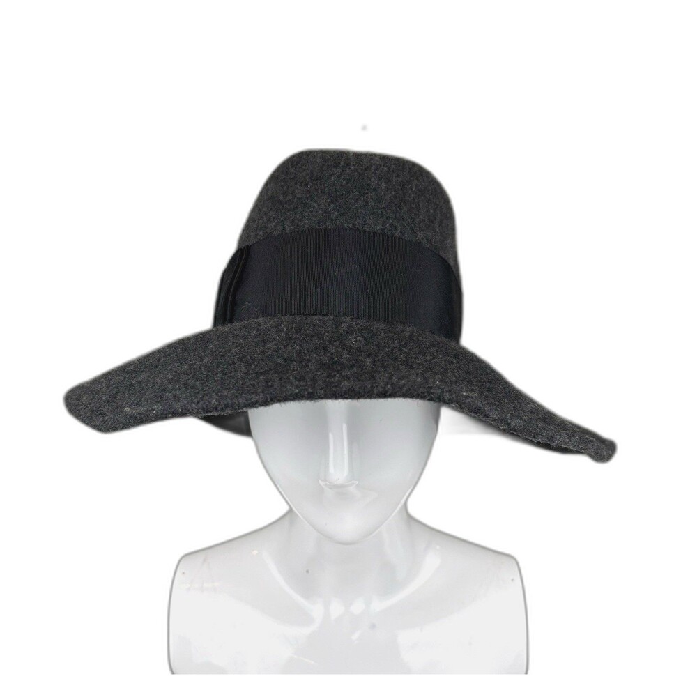Wool Gray Black Whimsigoth Wool Boho Fedora Ribbon Trim Hat Kokin NYC